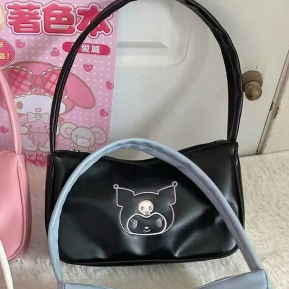 Sanrio Kuromi PVC Leather Shoulder Bag Rectangle Vintage Black & PInk Detail - Picture 2 of 3